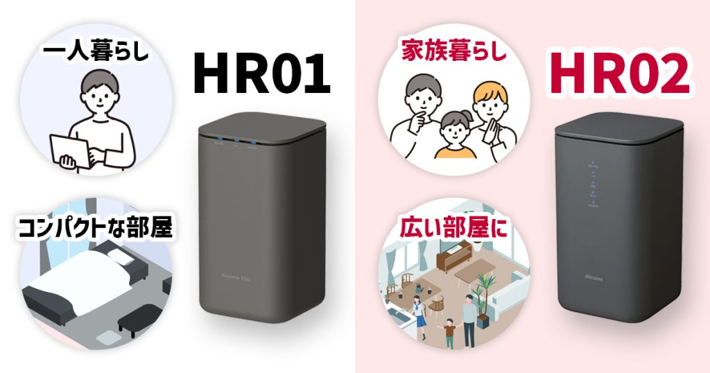 HR01は一人暮らしやコンパクトな部屋に HR02は家族暮らしや広い部屋におすすめ